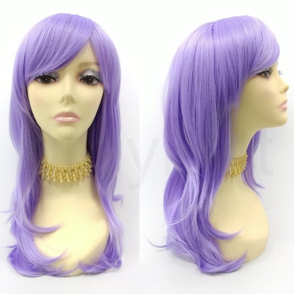 Light purple long straight wig with bangs - Picture 1 of 5